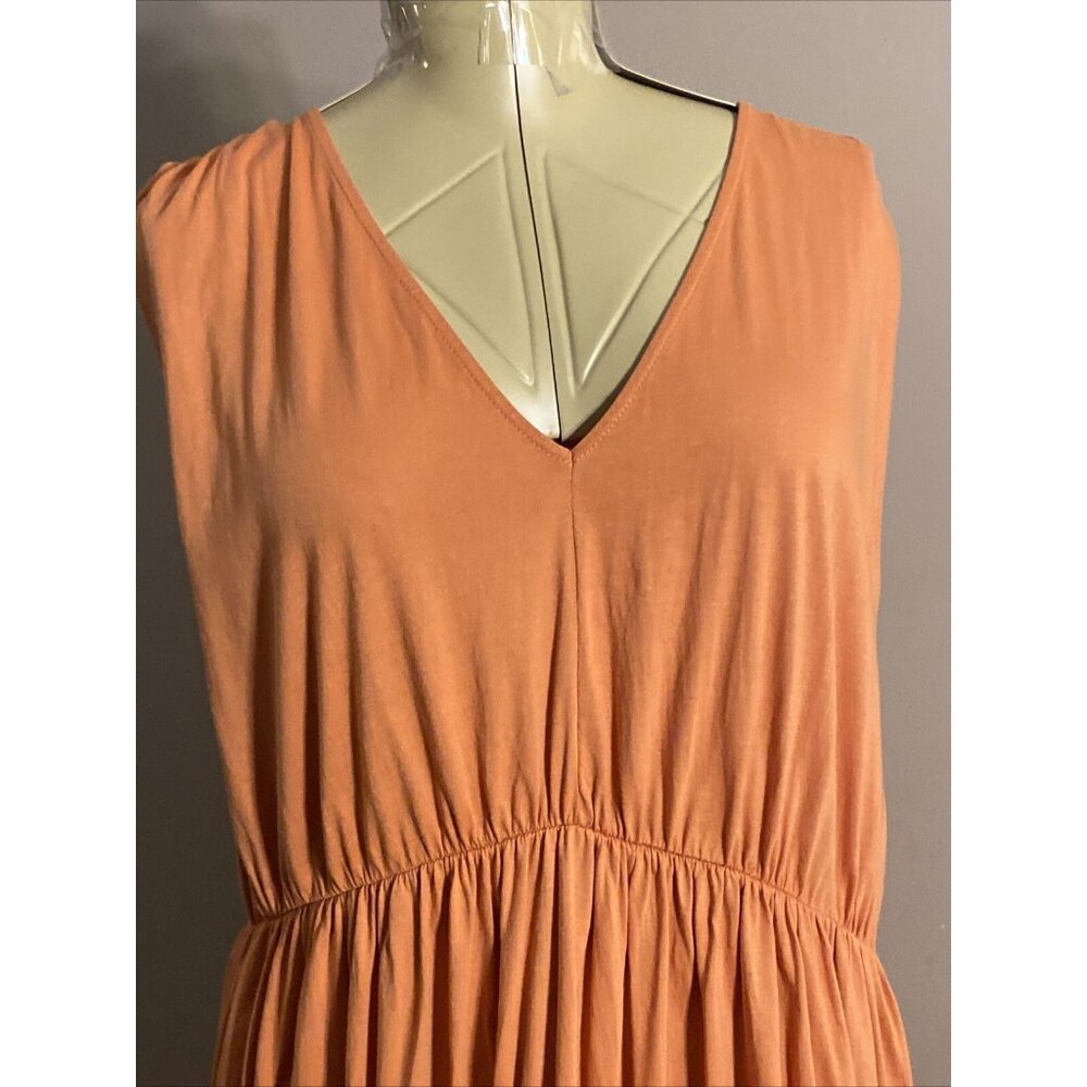 Zara Dress Coral Pink Tiered Sleeveless Flowy Boxy V-Neck MIDI 100% Cotton Sz L - Picture 2 of 9
